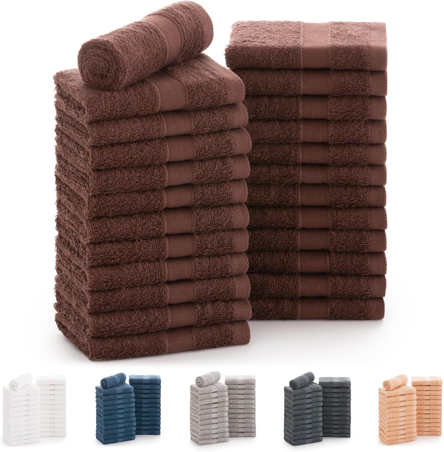 Todocama ▫️ Conjunto de 24 toalhas de mão (30x30 cm) 100% algodão macio e absorvente, 550 g/m² Premium, (Chocolate)