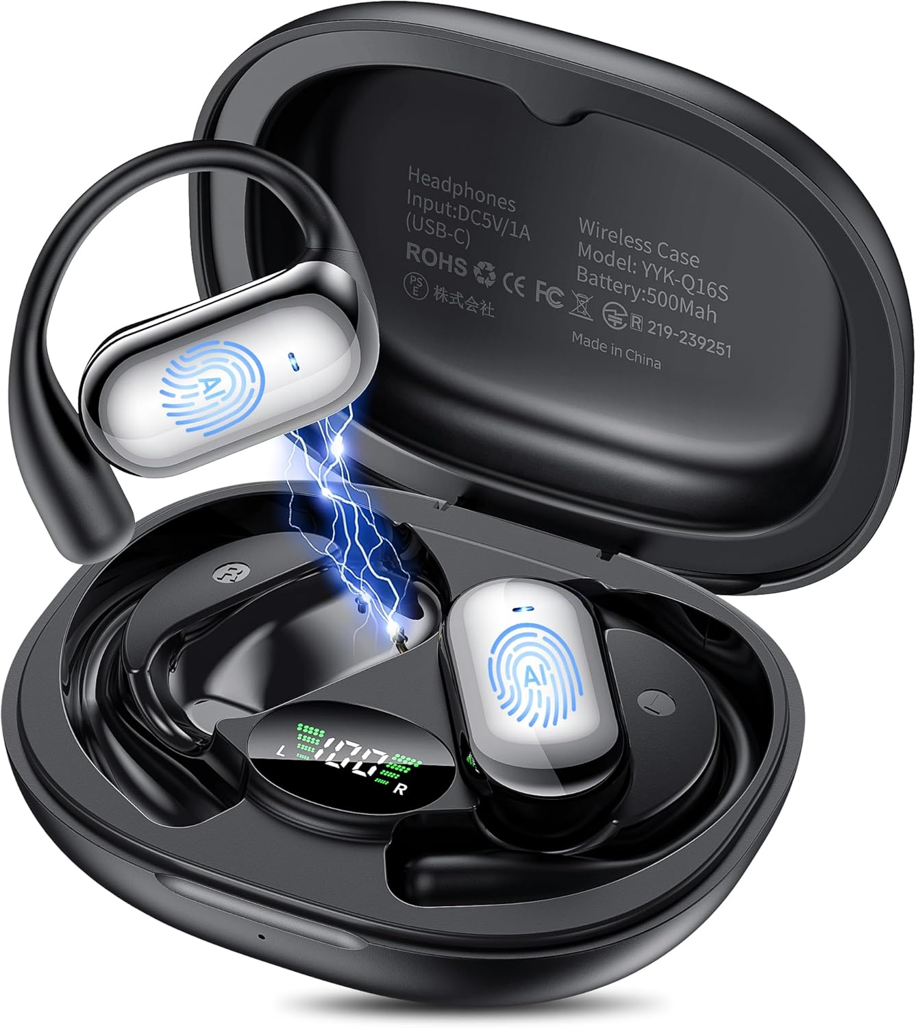 Pviwzux ▫️ Auricular tradutor em tempo real AI, 8 modos de tradução com 198 línguas, auricular tradutor de línguas 3 em 1, auricular aberto 60H Bluetooth 6.1 para viagens, reuniões, preto